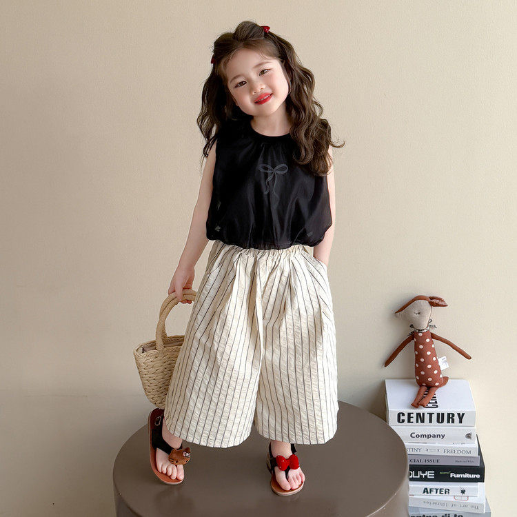 女童夏装无袖套装2026新款儿童背心条纹阔腿裤两件套宝宝夏季衣服
