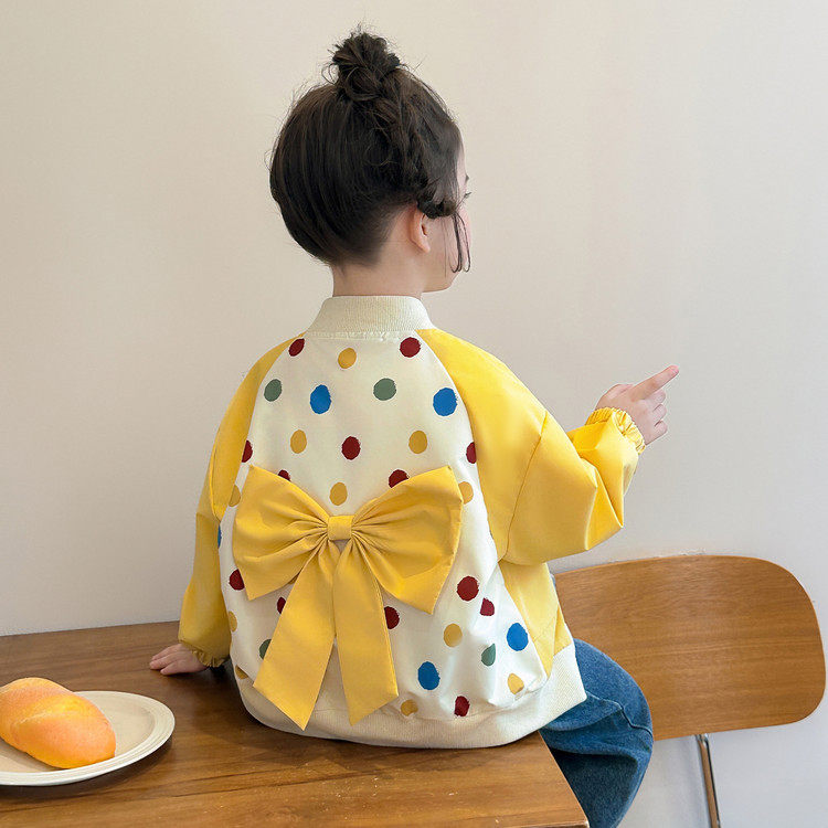 女童外套春秋2026新款儿童洋气春季女宝宝圆点卡通夹克春装棒球服