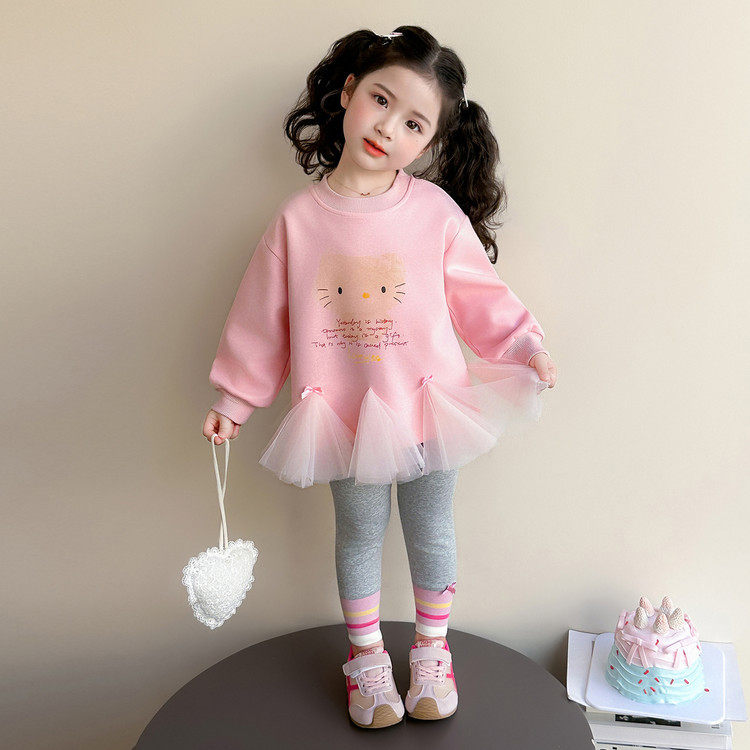 女童春装洋气套装2026新款儿童春秋打底裤网纱卫衣时髦两件套