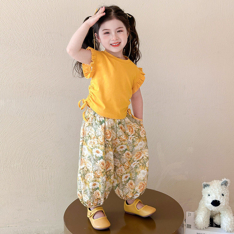 女童短袖休闲裤套装夏季2026新款抽绳修身T恤速干防蚊裤两件套