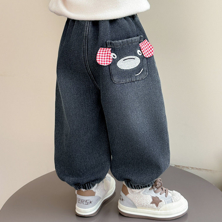 女童秋冬装牛仔裤2025新款儿童韩版小女孩冬季加绒加厚修身