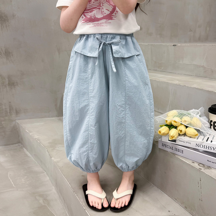 女童薄款阔腿裤夏季荷叶边棉布气球裤轻薄透气松弛感洋气休闲长裤