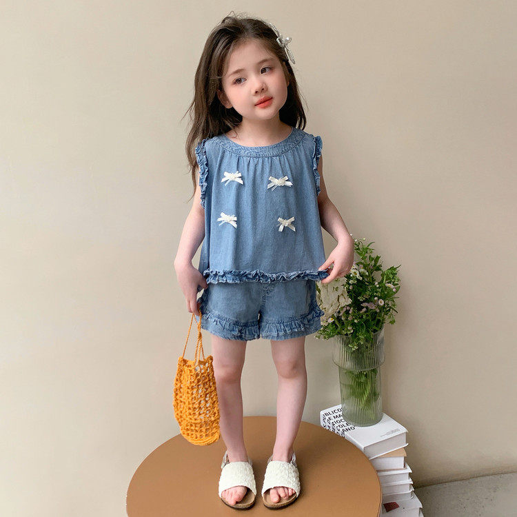 女童夏季薄款牛仔背心短裤套装2026新款女宝宝洋气儿童休闲两件套