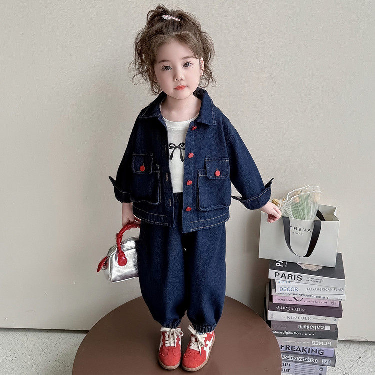 女童春季牛仔工装套装2026新款儿童洋气时髦女宝牛仔裤两件套春款