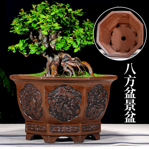 仿古浮雕陶瓷花盆八方形特大号
