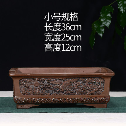 宜兴仿古浮雕陶瓷花盆长方形椭圆形盆景花盆榕树迎客松特大号花盆