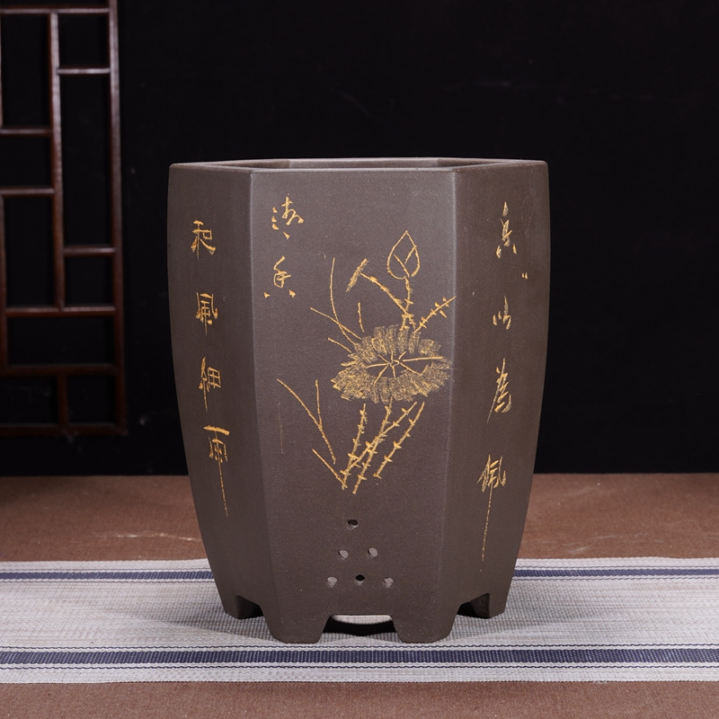 宜兴紫砂花盆六角花盆