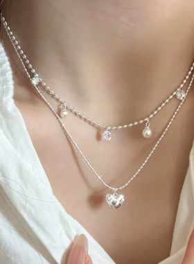 爱心双层叠戴锁骨链轻奢小众女款