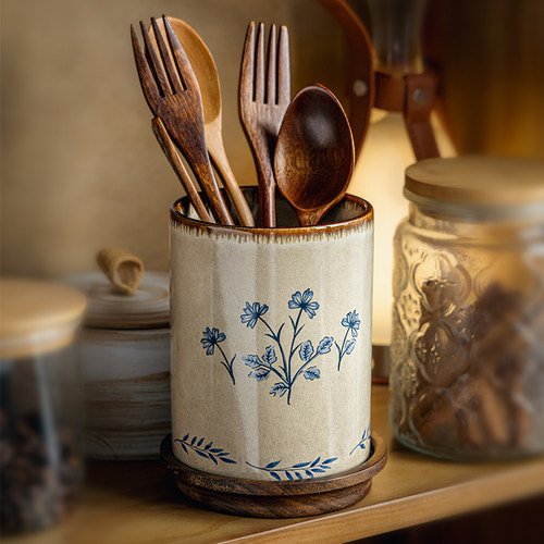 巷子尾陶瓷沥水筷子筒带底托