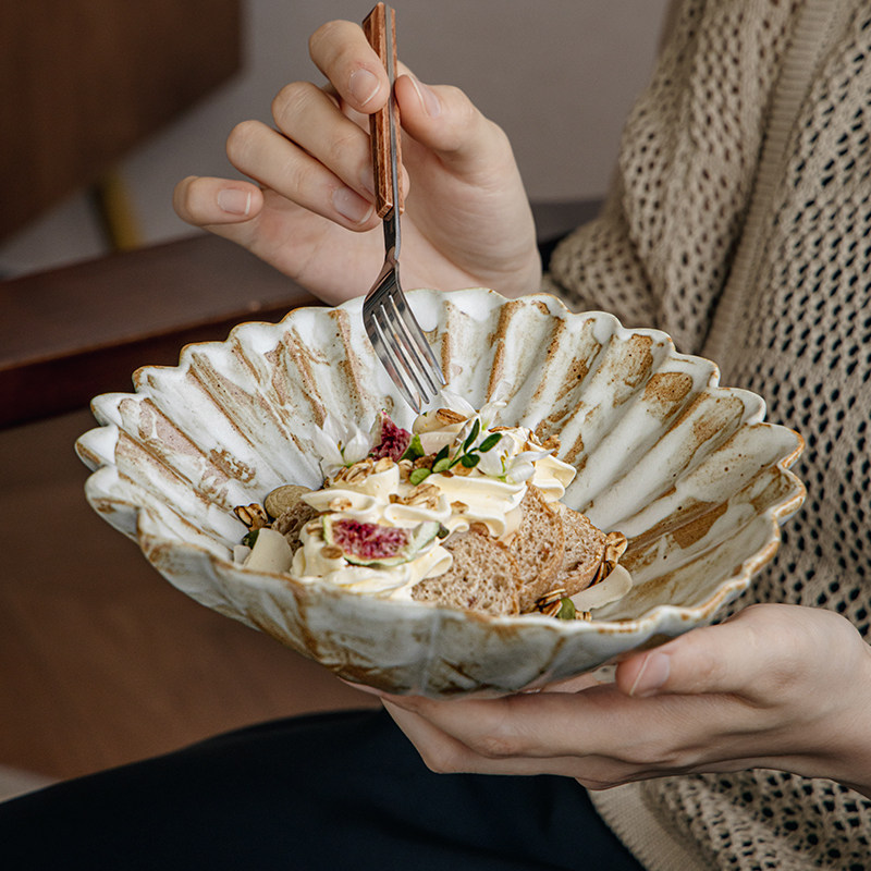 巷子尾〖特色异形手作〗侘寂风粗陶花瓣碗水果沙拉盘日式菜碗深盘,餐饮具,盘,淘宝优惠券,粉丝福利购,淘宝优惠卷