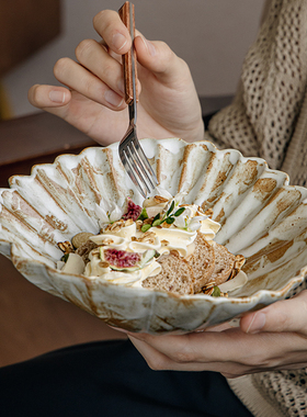 巷子尾〖特色异形手作〗侘寂风粗陶花瓣碗水果沙拉盘日式菜碗深盘