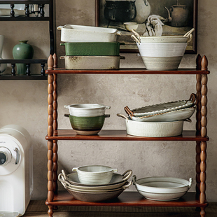 巷子尾〖vintage手工粗陶集合〗日式 麻绳双耳碗复古菜盘民宿餐具