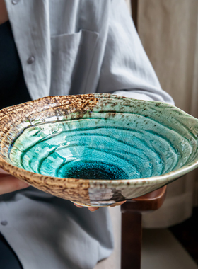 巷子尾〖漂亮冰裂釉碗〗2026新款面碗8英寸斗笠碗蓝色陶瓷沙拉碗