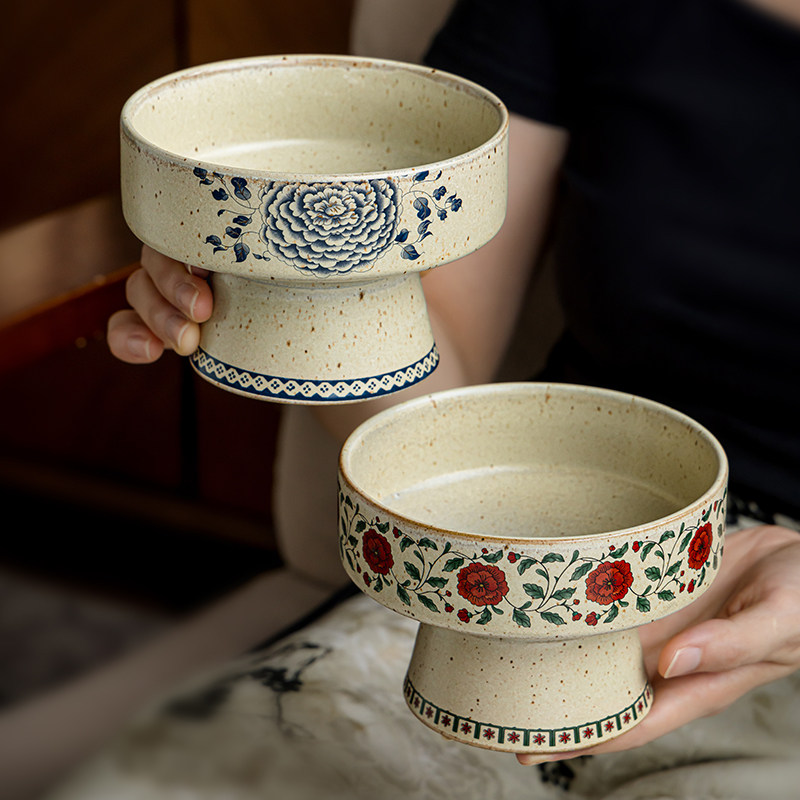 巷子尾〖新中式高脚果盘〗5英寸陶瓷水果盘家用干果盘复古点心盘