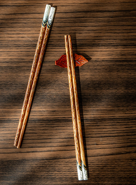 巷子尾〖高档中式木筷〗手工镶嵌贝壳筷子天然椰子木防滑筷子1双