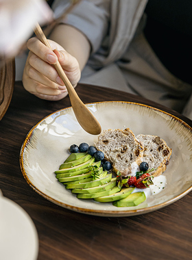 巷子尾〖高颜值不规则深盘〗复古9英寸沙拉盘窑变釉陶瓷饭盘菜盘