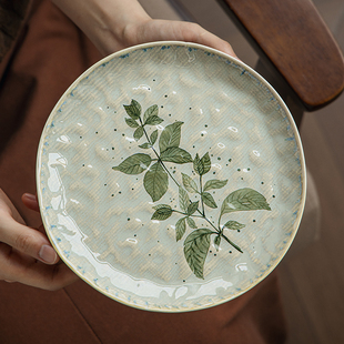 巷子尾〖漂亮花卉盘子〗8.5英寸水波纹浅盘陶瓷意面盘创意甜品盘