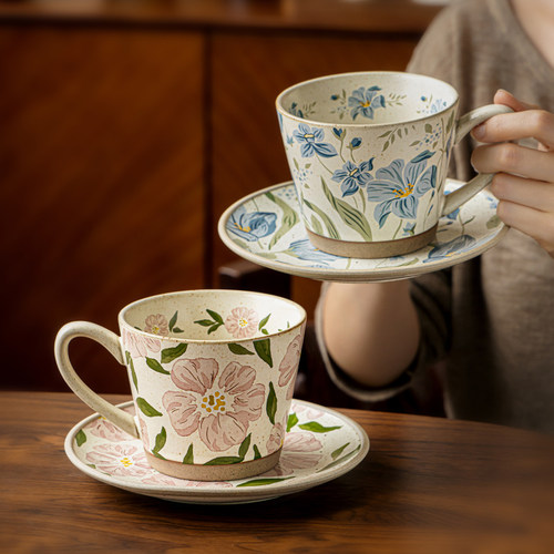 巷子尾〖中古vintage咖啡杯〗手作粗陶杯碟套装下午茶杯子伴手礼