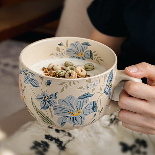 巷子尾〖风雨兰〗大容量燕麦杯陶瓷马克杯大口径牛奶早餐杯子大号