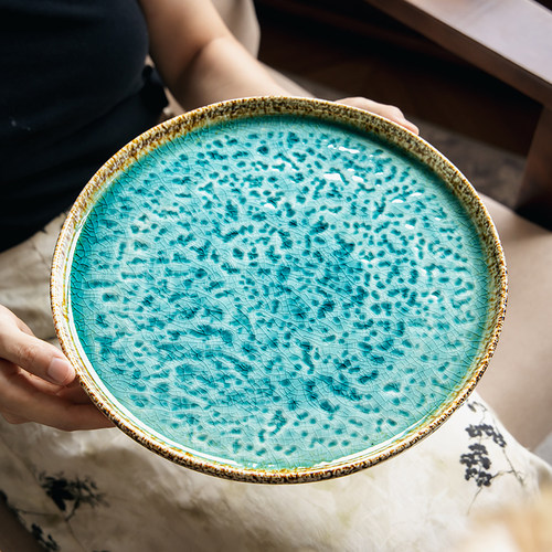 大号10.5英寸冰裂釉陶瓷圆盘菜盘