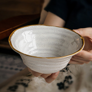 螺纹甜品沙拉碗 巷子尾〖高颜值草帽碗〗6英寸芝麻釉陶瓷面碗日式