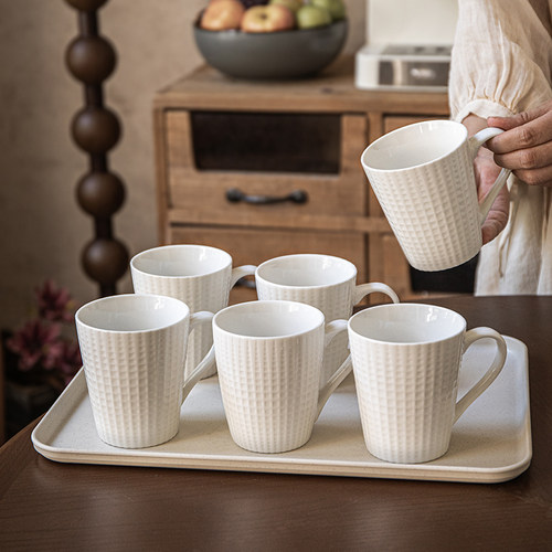 巷子尾〖简约杯子套装〗家庭陶瓷水杯6个带托盘客厅待客茶杯一套