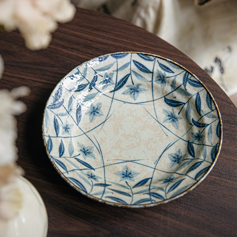 日本进口桔梗花20cm深盘陶瓷菜盘