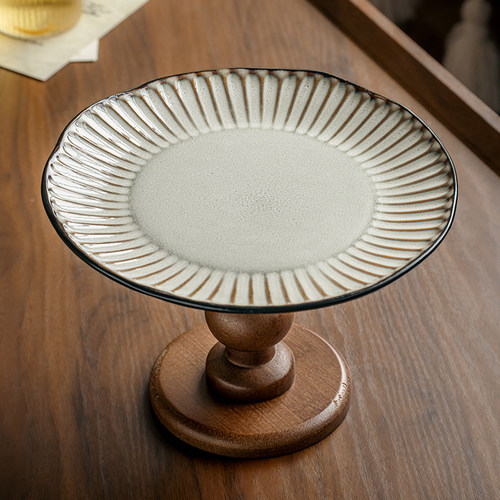 巷子尾复古水果盘木质高脚果盘