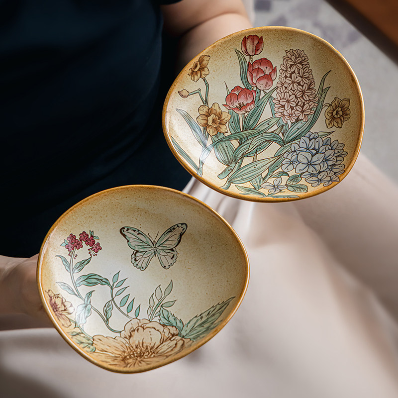 巷子尾〖复古田园风〗5.5英寸粗陶三角碟民宿小菜碟点心盘蛋糕盘