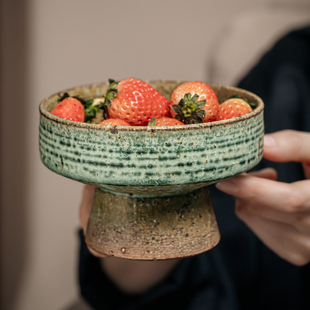 巷子尾〖国内手作〗手工果盘复古粗陶高脚水果盘茶室坚果盘点心盘