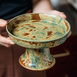 茶点盘粗陶果盘茶几点心糕点盘 巷子尾〖国内手作高脚盘〗仿古中式