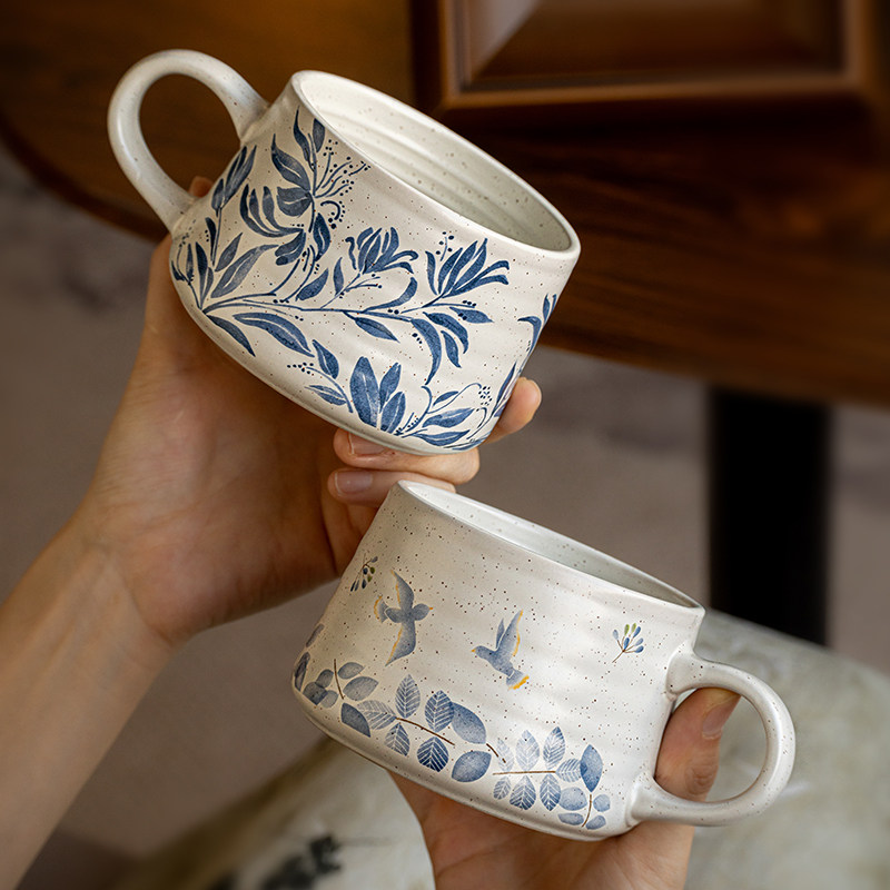 巷子尾〖设计感螺纹杯〗花卉陶瓷马克杯家用咖啡杯漂亮杯子伴手礼