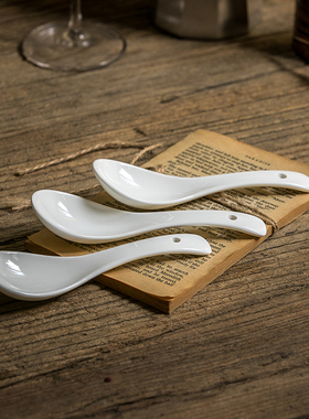 【勺子 小汤勺】简约好用 白色陶瓷勺子 吃饭用的调羹汤匙汤勺