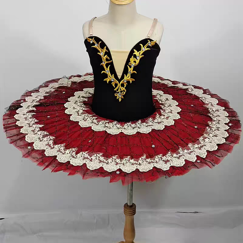 咏舞女童芭蕾tutu比赛服黑红