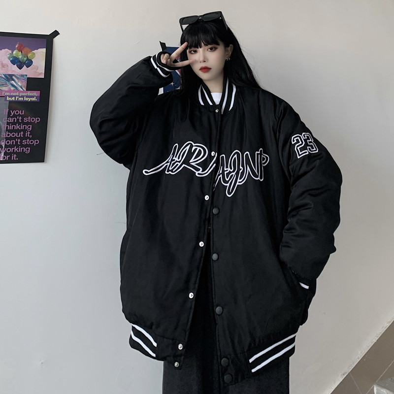 Real shot winter 2020 new jacket cotton jacket ins loose embroidery retro thickened Baseball Jacket cotton coat