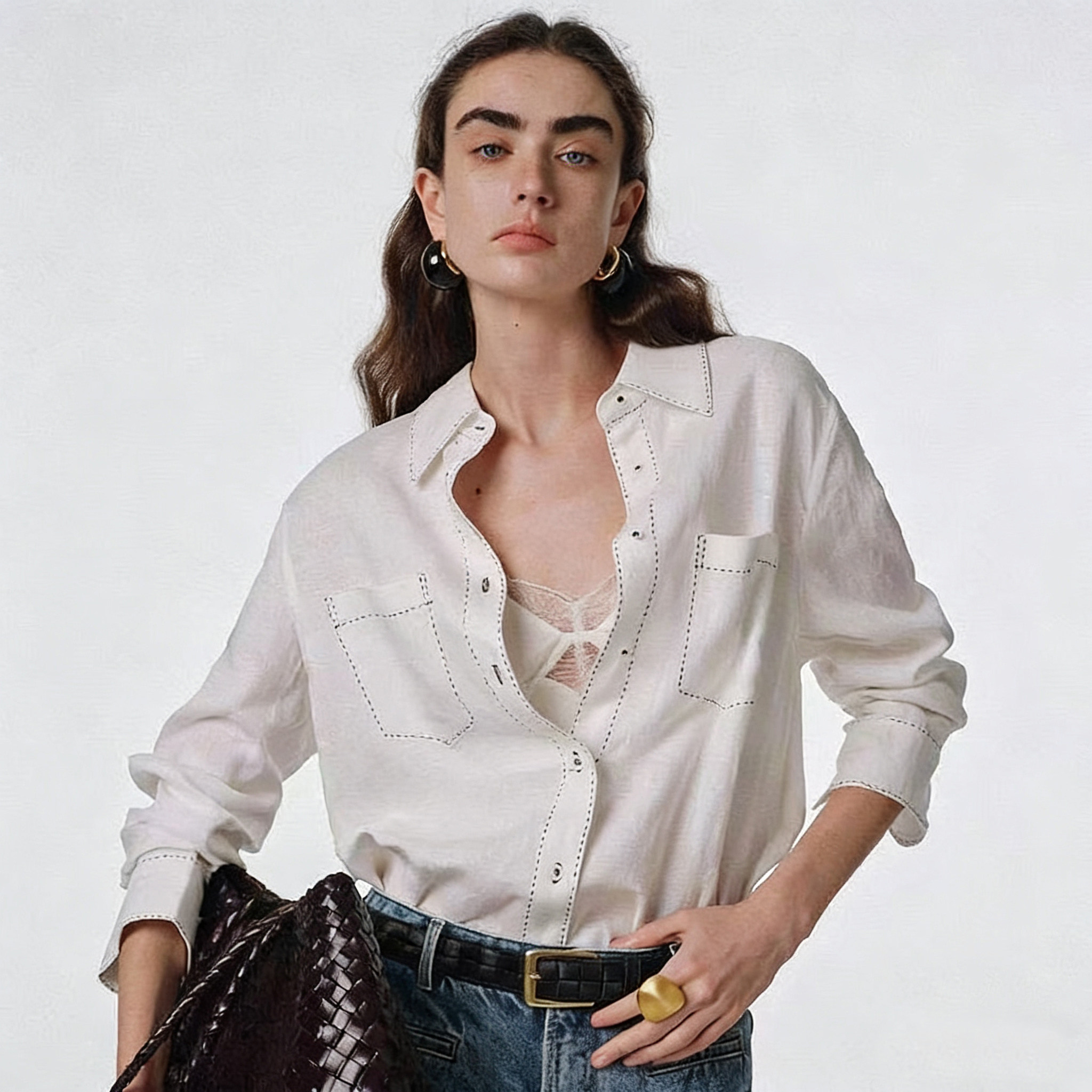 2026亚麻明线宽松休闲长袖衬衫慵懒老钱风新款拱针上衣9180,女装/女士精品,衬衫,淘宝优惠券,粉丝福利购,淘宝优惠卷