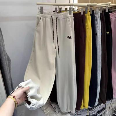 小狗抽绳束脚卫裤女冬季加绒加厚小个子宽松哈伦裤九分休闲运动裤