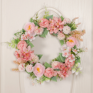 洋牡丹山茶花花环仿真花室内入室门挂橱窗商场装饰壁挂婚礼布置