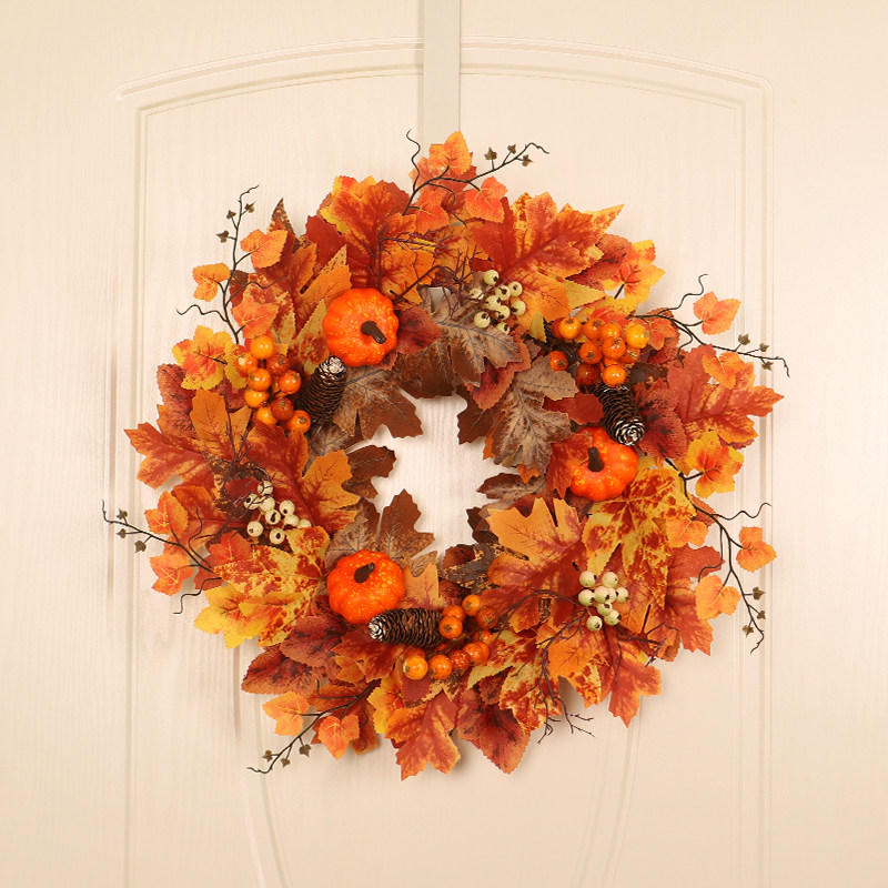 室内装饰秋色白果树根枫叶花环