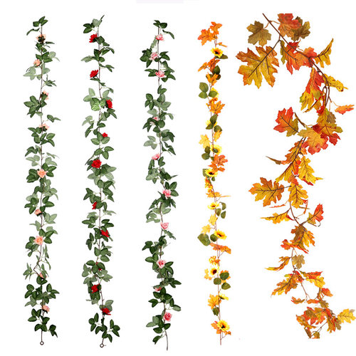 玫瑰藤条室内空调家用吊顶仿真花