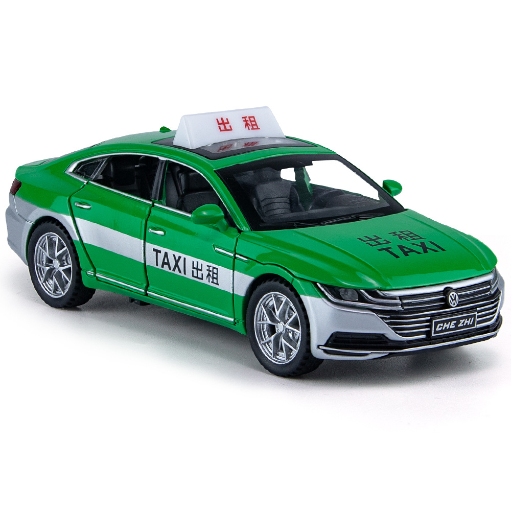 车致32272盒装CC出租车1/32仿真儿童声光回力合金汽车模型玩具
