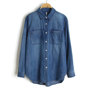 特价欧尼天丝棉柔软抗皱宽松牛仔衬衫女大码叠穿打底休闲上衣潮