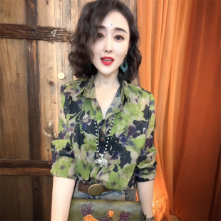 欧货春秋新款长袖丝麻宽松衬衫女洋气百搭个性港风打底衬衫小衫潮
