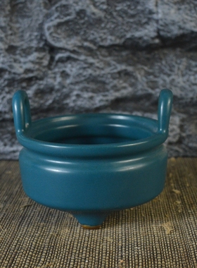 清乾隆孔雀绿釉香炉古董古玩