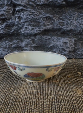 仿古瓷器 复古做旧明成化风格 斗彩灵芝纹品茗杯 古董古玩收藏品