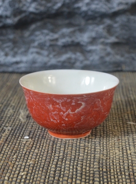 做旧成化风格红釉品茗杯古董古玩