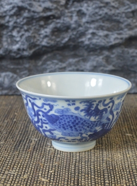 做旧风格青花莲池鱼藻纹古董古玩