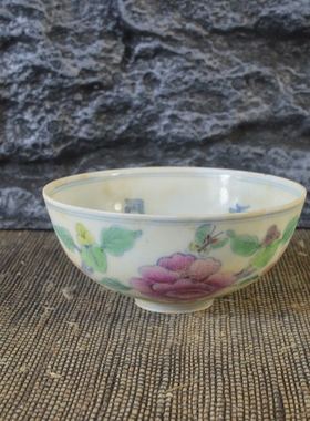 仿古瓷器 复古做旧明成化风格 斗彩花卉纹瓷碗 古董古玩摆件收藏