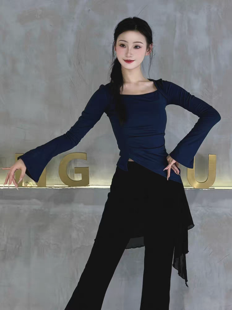 现代舞练功服女2025新款舞蹈服长袖修身显瘦古典舞形体基训服上衣