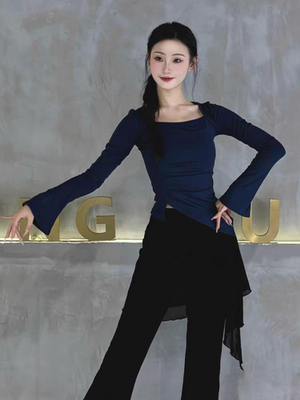 现代舞练功服女2025新款舞蹈服长袖修身显瘦古典舞形体基训服上衣